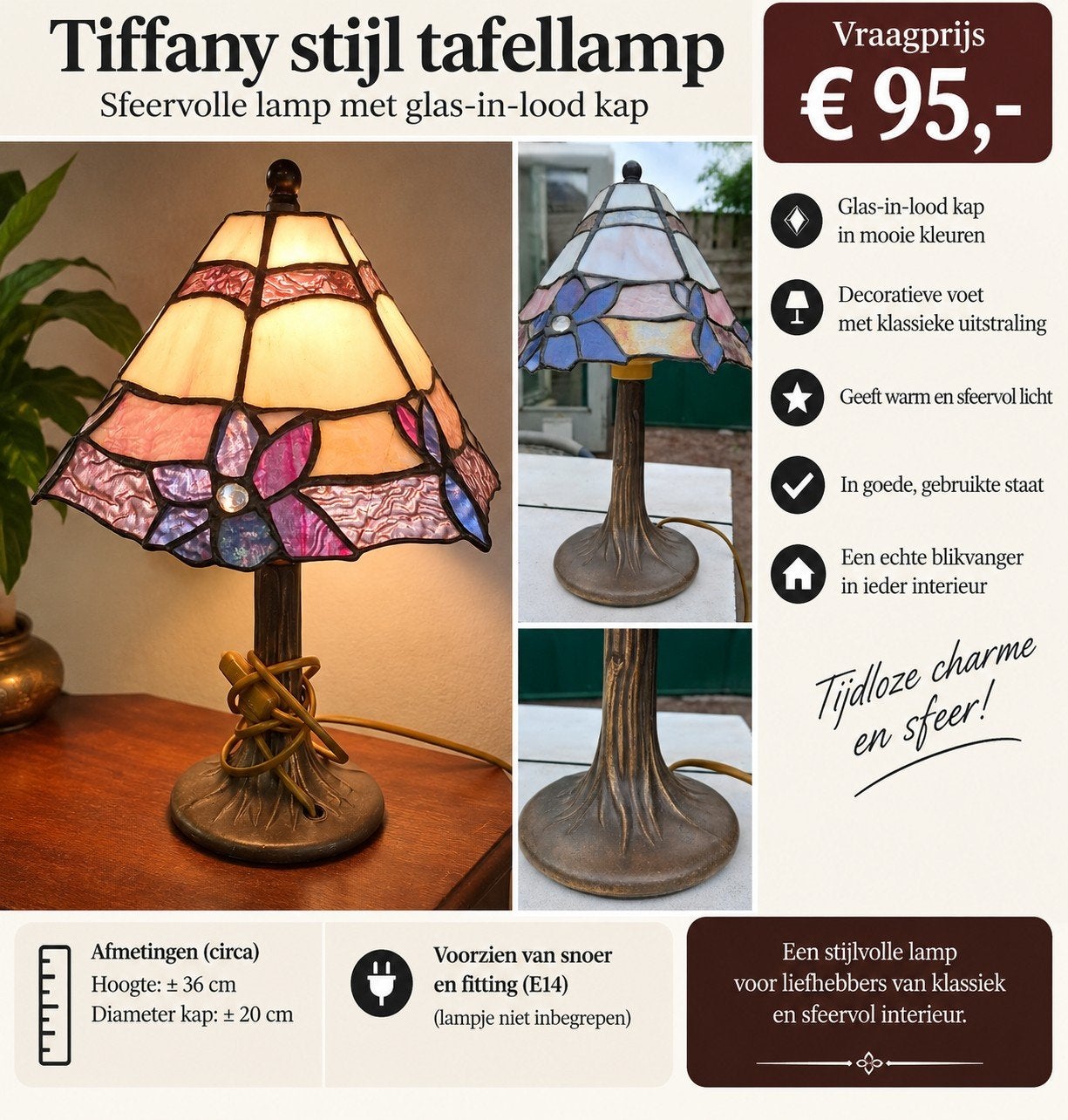 Lampe de table de style Tiffany avec abat-jour en vitrail, Maison & Meubles, Lampe Tiffany, Tiffany Style, Comme neuf, Verre