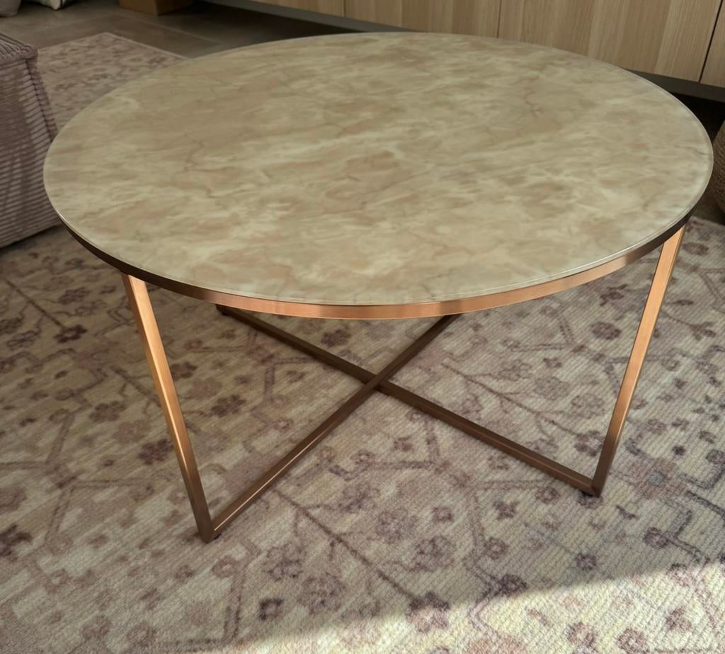 Ronde salontafel marmerlook met Roségoudkleurig frame, Moins de 50 cm, Rond, 50 à 100 cm, Comme neuf