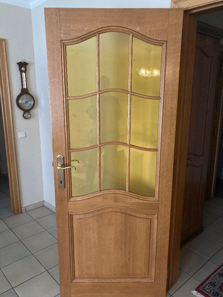 Eiken binnendeuren met glas, Doe-het-zelf en Bouw, Deuren en Vliegenramen, Ophalen, 80 tot 100 cm, Binnendeur, Zo goed als nieuw