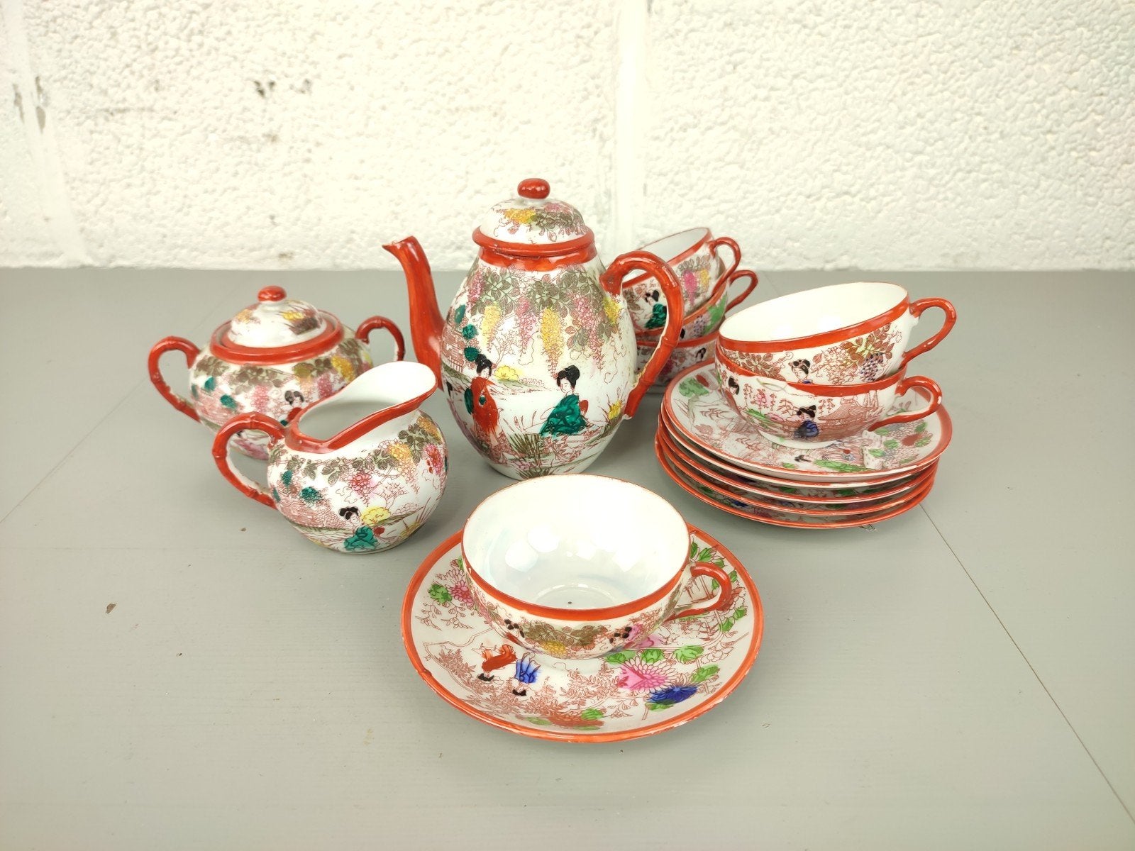 vintage Japans serviesje 6 personen, Antiek en Kunst, Antiek | Servies compleet, Ophalen of Verzenden