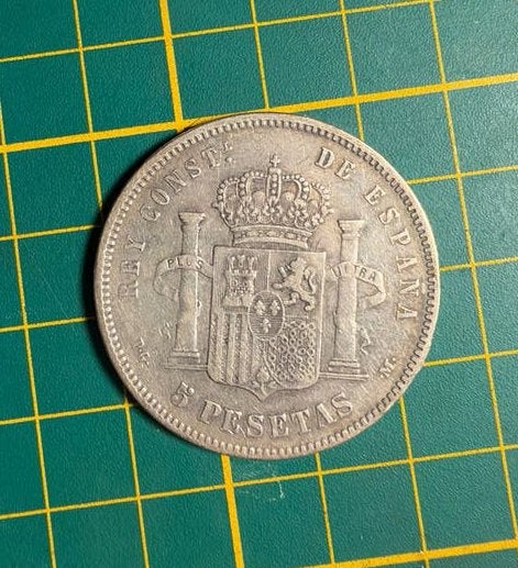 Pièce espagnole en argent - 5 pesetas, Enlèvement ou Envoi, Monnaie en vrac, Argent