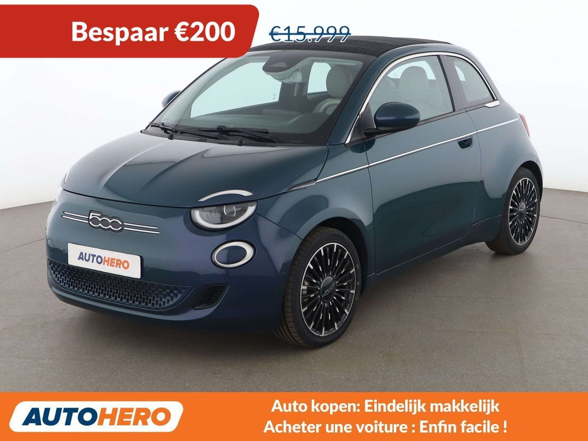 Fiat 500E electric drive 87 kW 'la Prima' (automatique), Autos, Cuir, 87 kW, Cabriolet, Noir