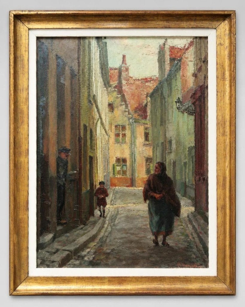 OLIEVERF OP PANEEL,ARTHUR DE GEEST,GENTS STEEGJE, Antiek en Kunst, Paneel, Impressionistisch, Ophalen of Verzenden, Gesigneerd
