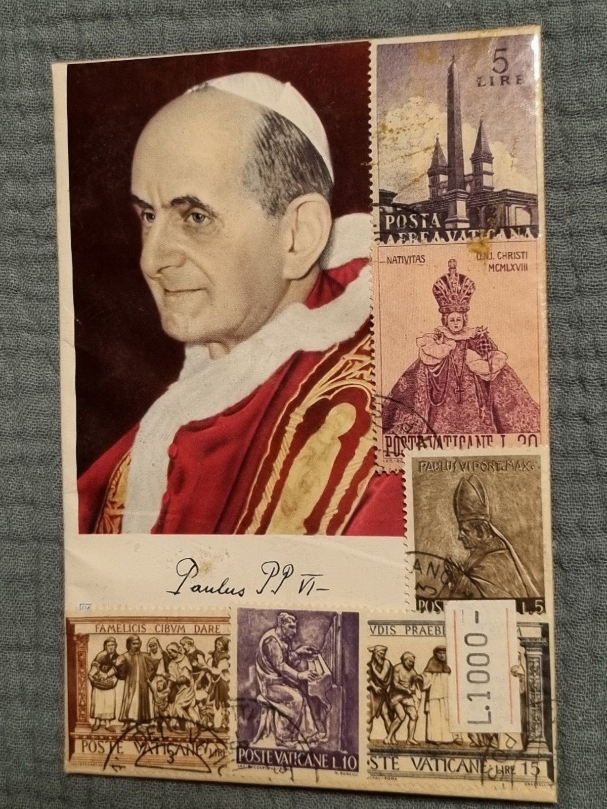 Vatican souvenir de Paul VI : 6 timbres 1 photo, Enlèvement ou Envoi, Affranchi