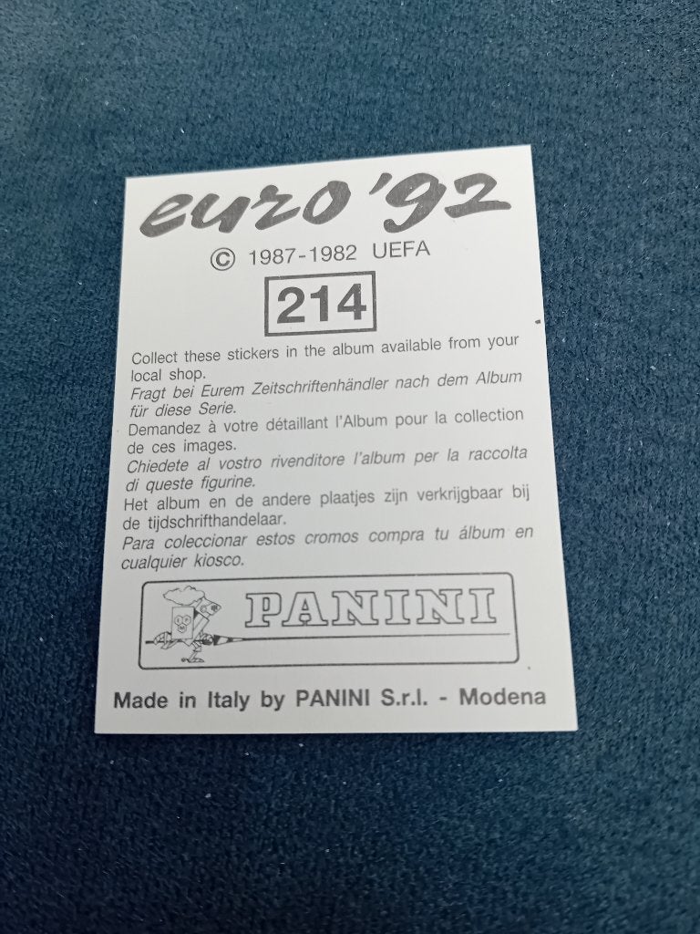 panini sticker EURO 92 nr 214, Ophalen of Verzenden, Nieuw, Sport