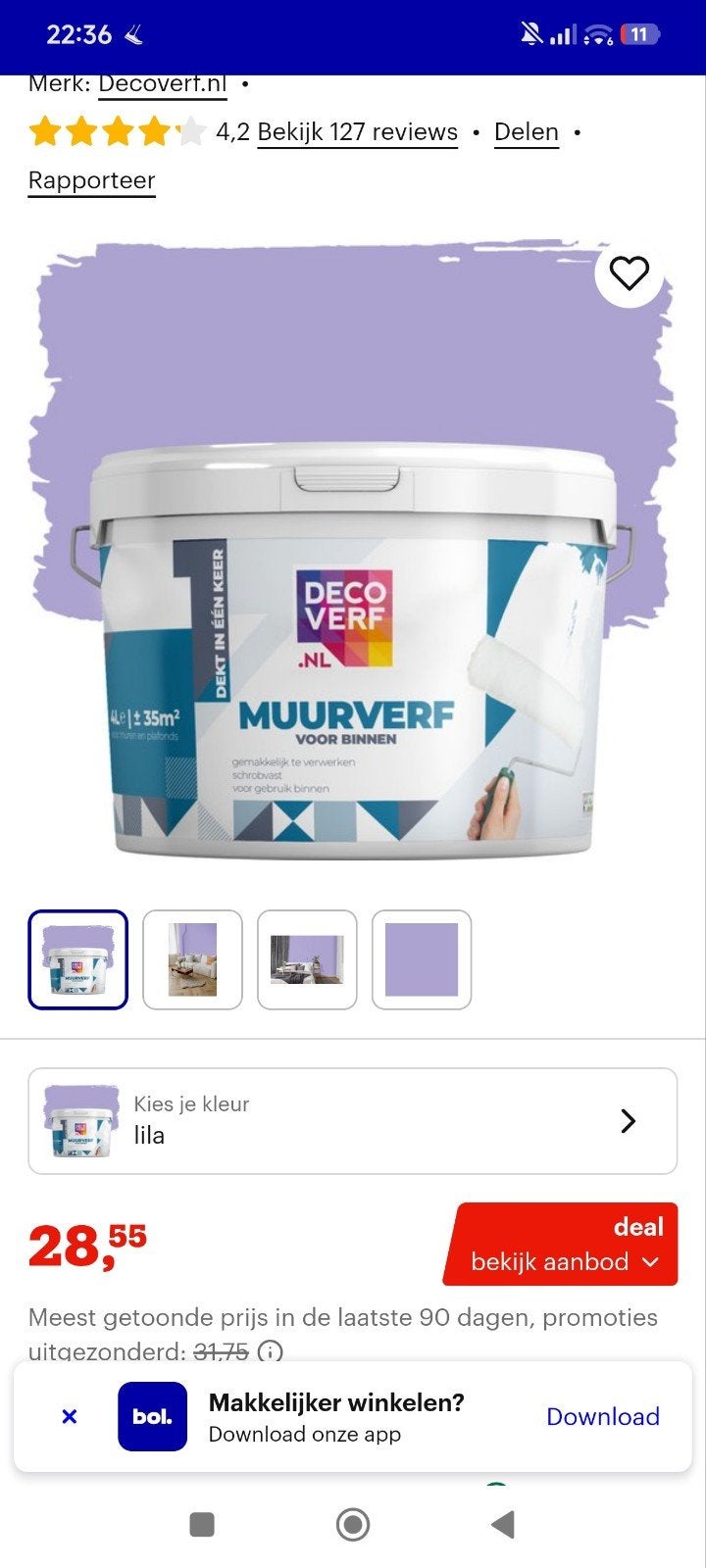 muurverf / lila / 4l / 35 vierkante meter, Doe-het-zelf en Bouw, Verf, Beits en Lak, Ophalen, Paars, Nieuw, Verf