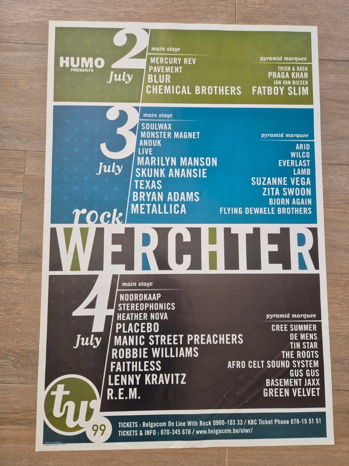 Concertposter Rock Werchter Tw 1999, Verzamelen, Posters, Ophalen of Verzenden, Zo goed als nieuw, Muziek