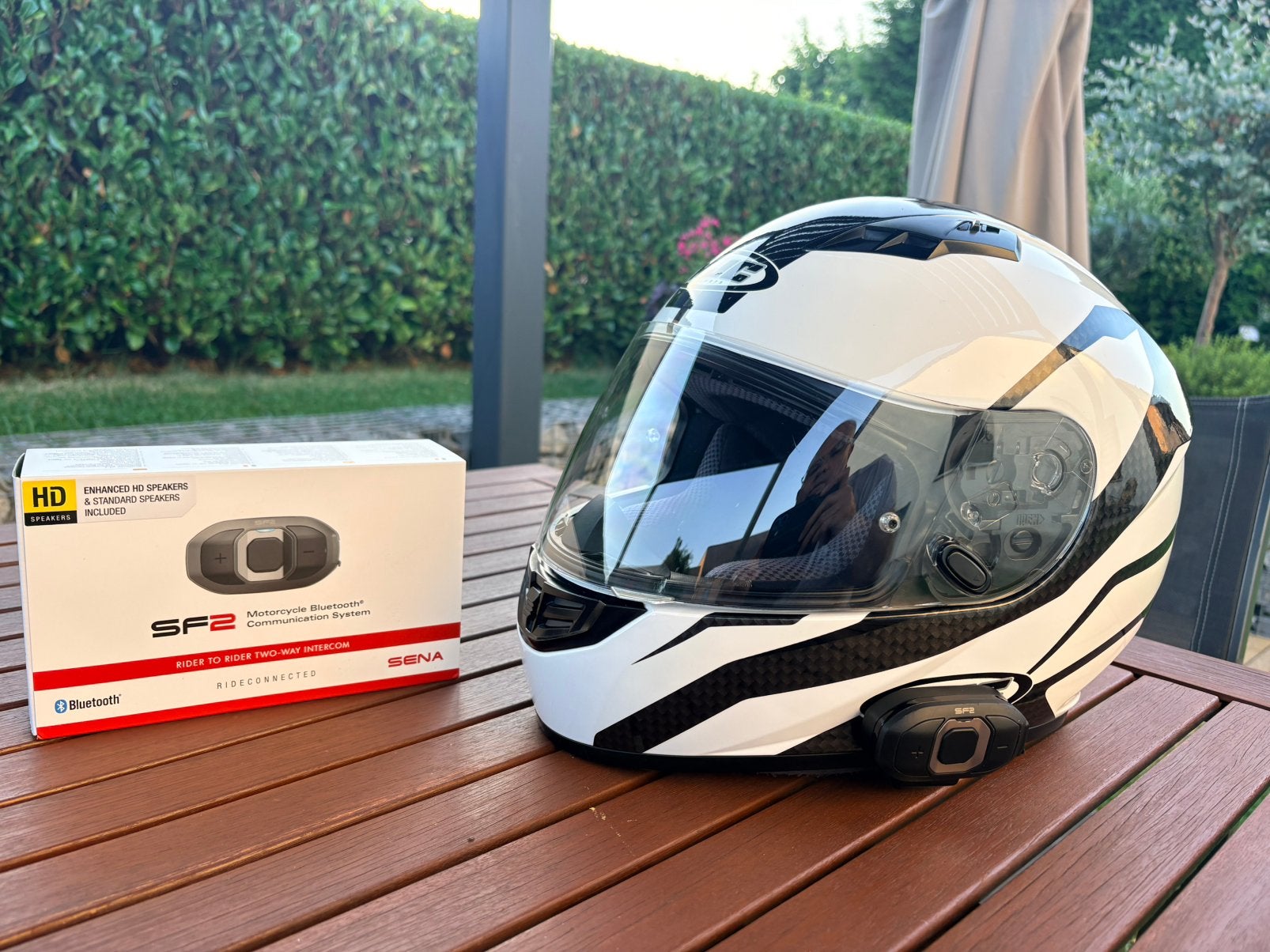 HJC-helm + intercom Sena SF2 maat L, Motoren, Ophalen, Dames, HJC, Integraalhelm