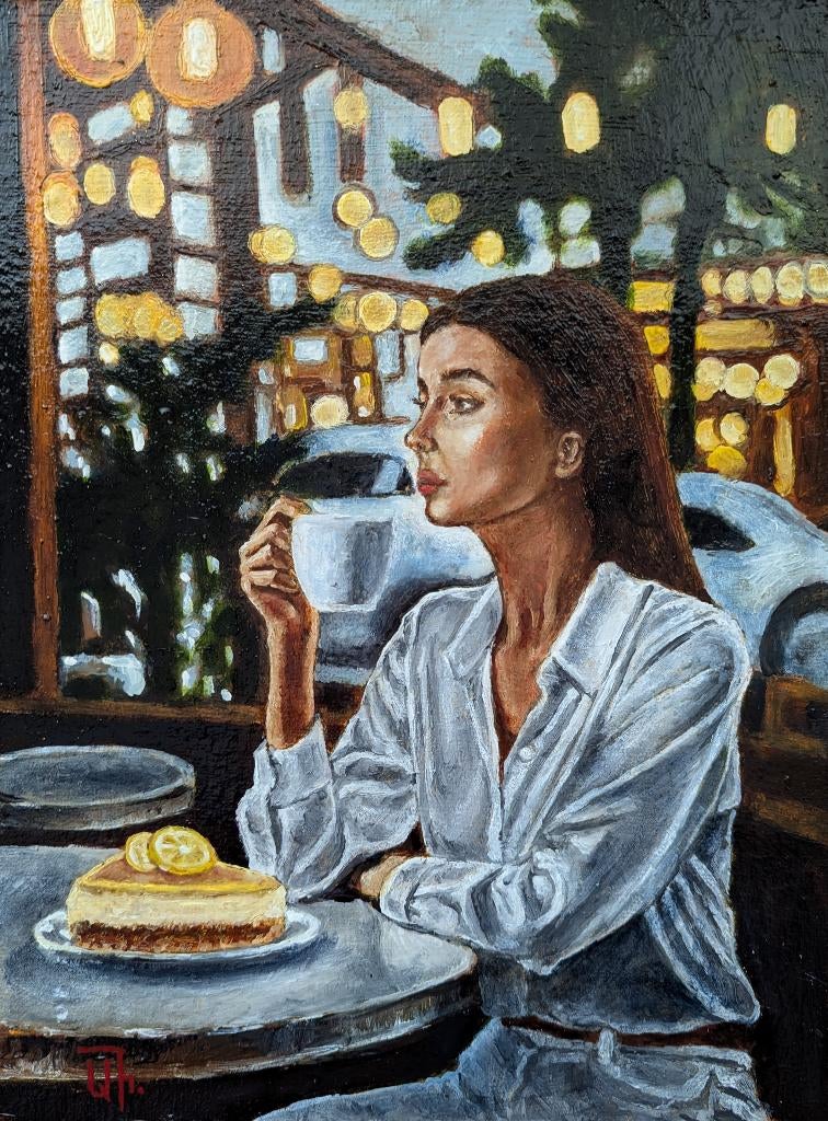 "In het café" Schilderij, Antiek en Kunst, Kunst | Schilderijen | Modern, Verzenden