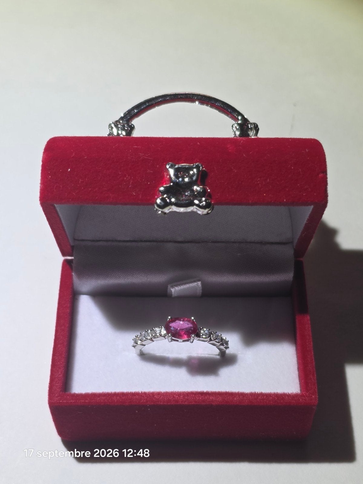 Bague réglable en argent sterling avec rubis naturel, Neuf, Enlèvement, Argent, Argent