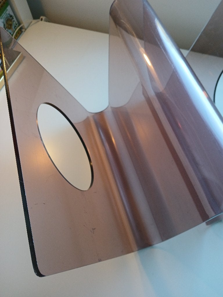 Vintage "smoky" plexi tijdschriftenrek Michel Dumas, Ophalen, Overige typen, Bruin, Kunststof