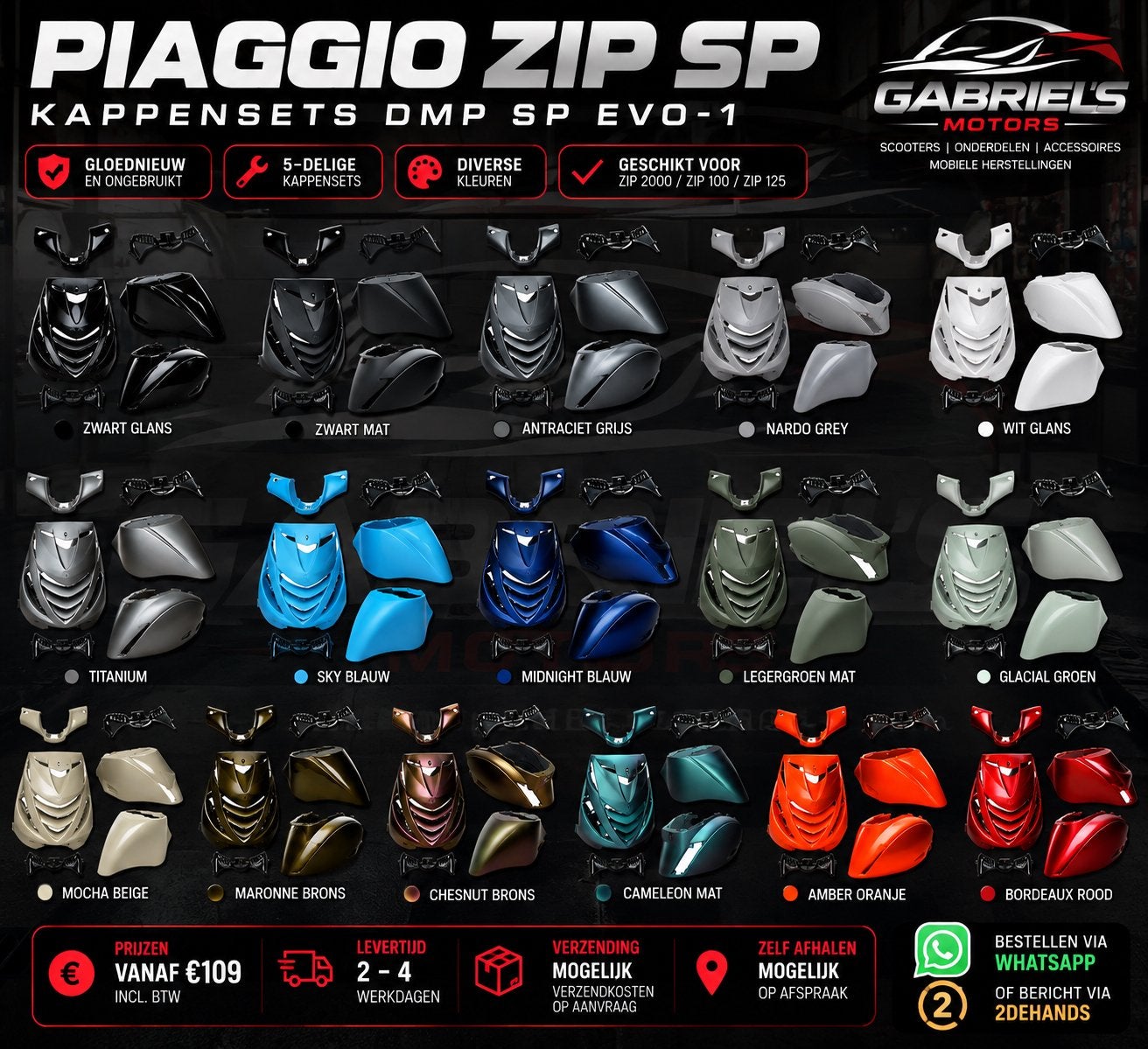NIEUWE PIAGGIO ZIP SP KAPPENSETS | DIVERSE KLEUREN, Fietsen en Brommers, Ophalen of Verzenden
