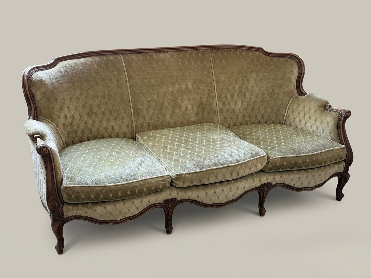 Vintage 3-zitsbank, fauteuil, zerel, bankstel, Antiek en Kunst, Ophalen