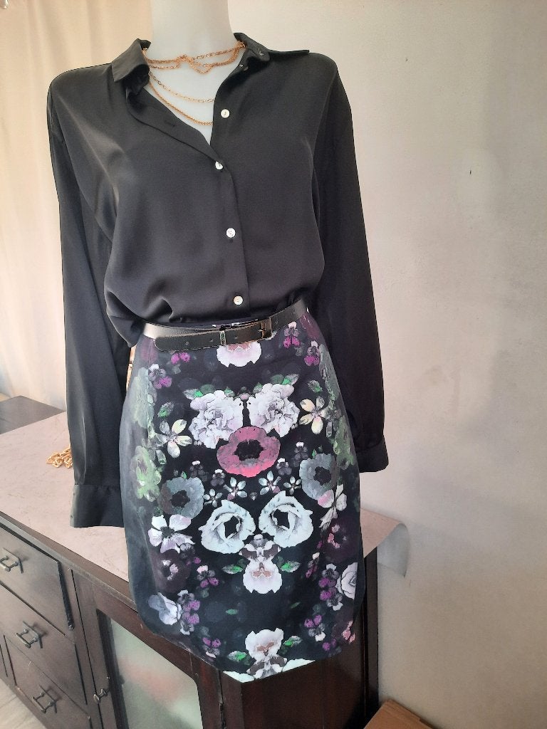 Zwarte rok met bloemmotief 38, Kleding | Dames, Maat 38/40 (M), H&M, Zwart, Nieuw