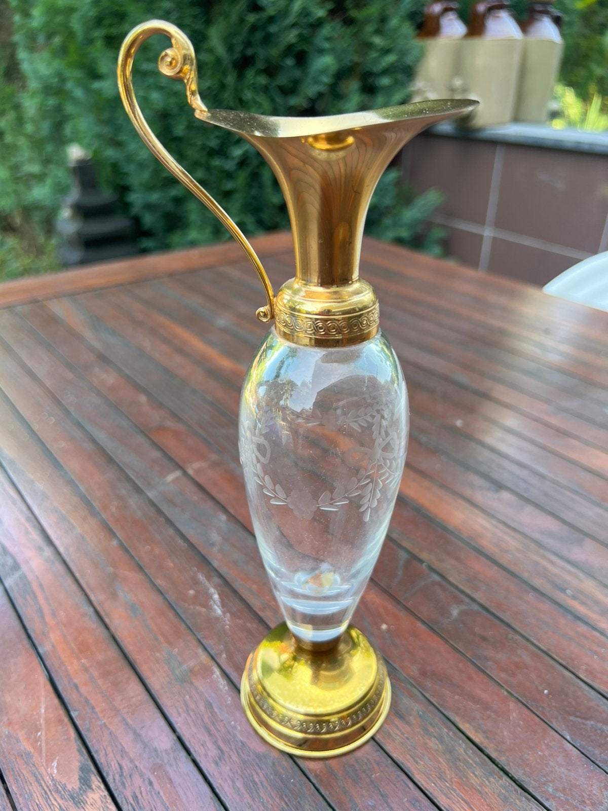 Vintage mint kristallen karaf met goud accenten, Antiek en Kunst, Ophalen of Verzenden
