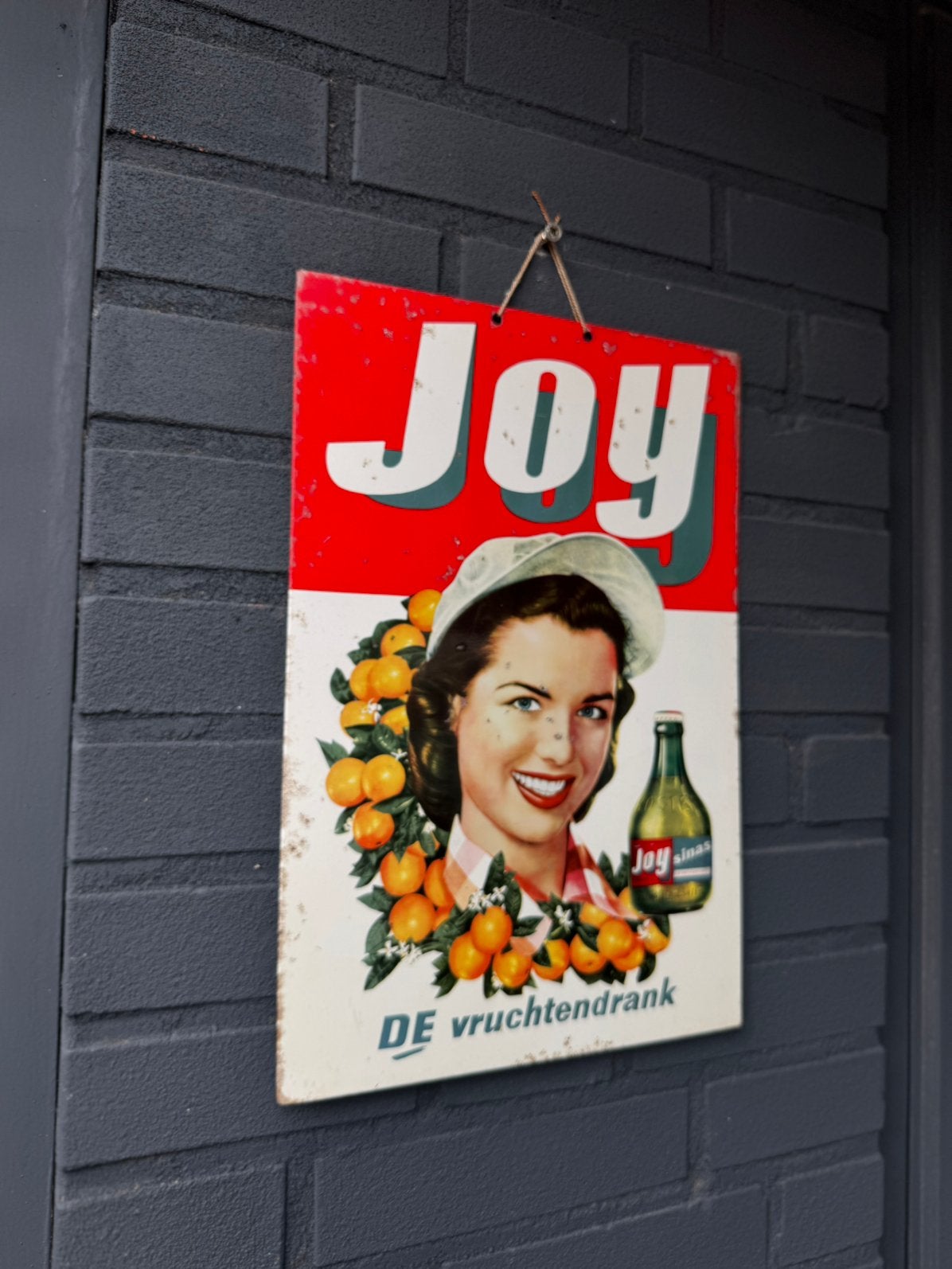 Ancien panneau publicitaire Joy the Fruit Drink, Collections, Panneau publicitaire, Enlèvement ou Envoi, ., Utilisé