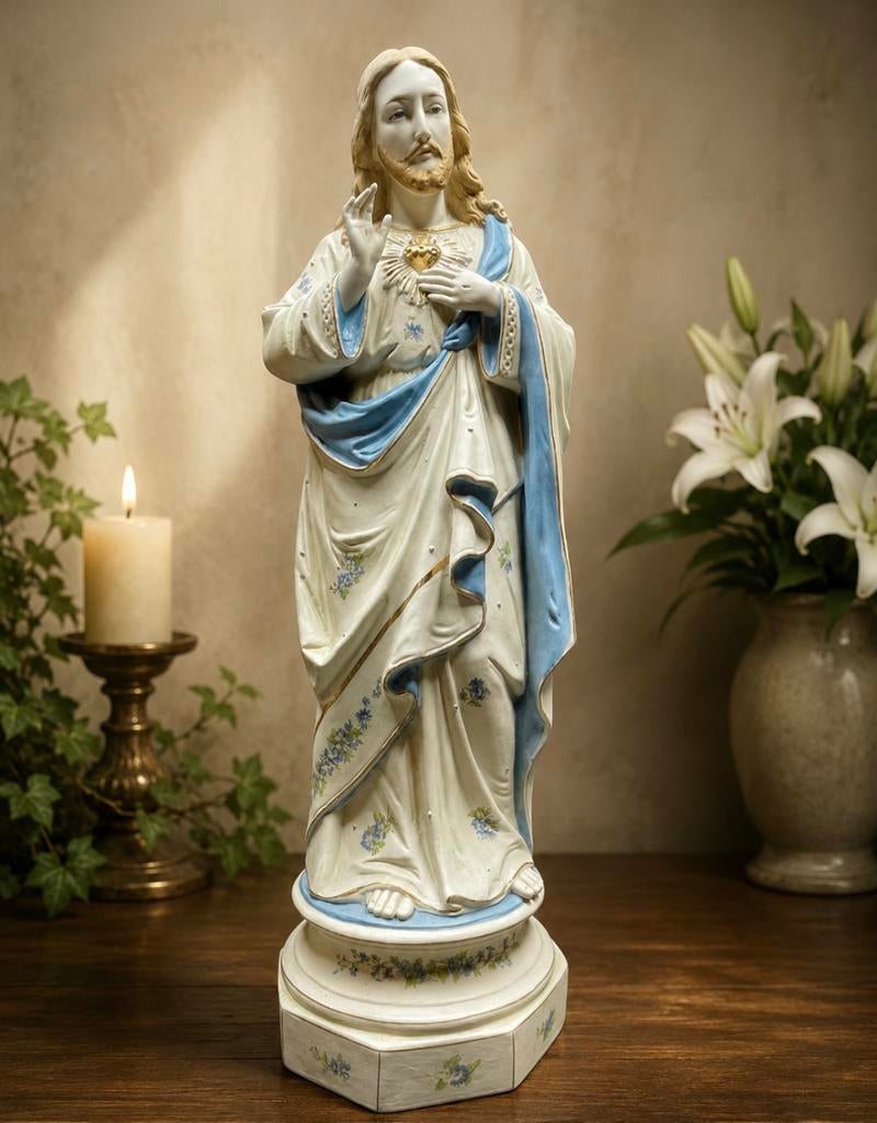 Antiek groot beeld van het Heilig Hart van Jezus, Ophalen, Overige materialen, Beeld, Klassiek