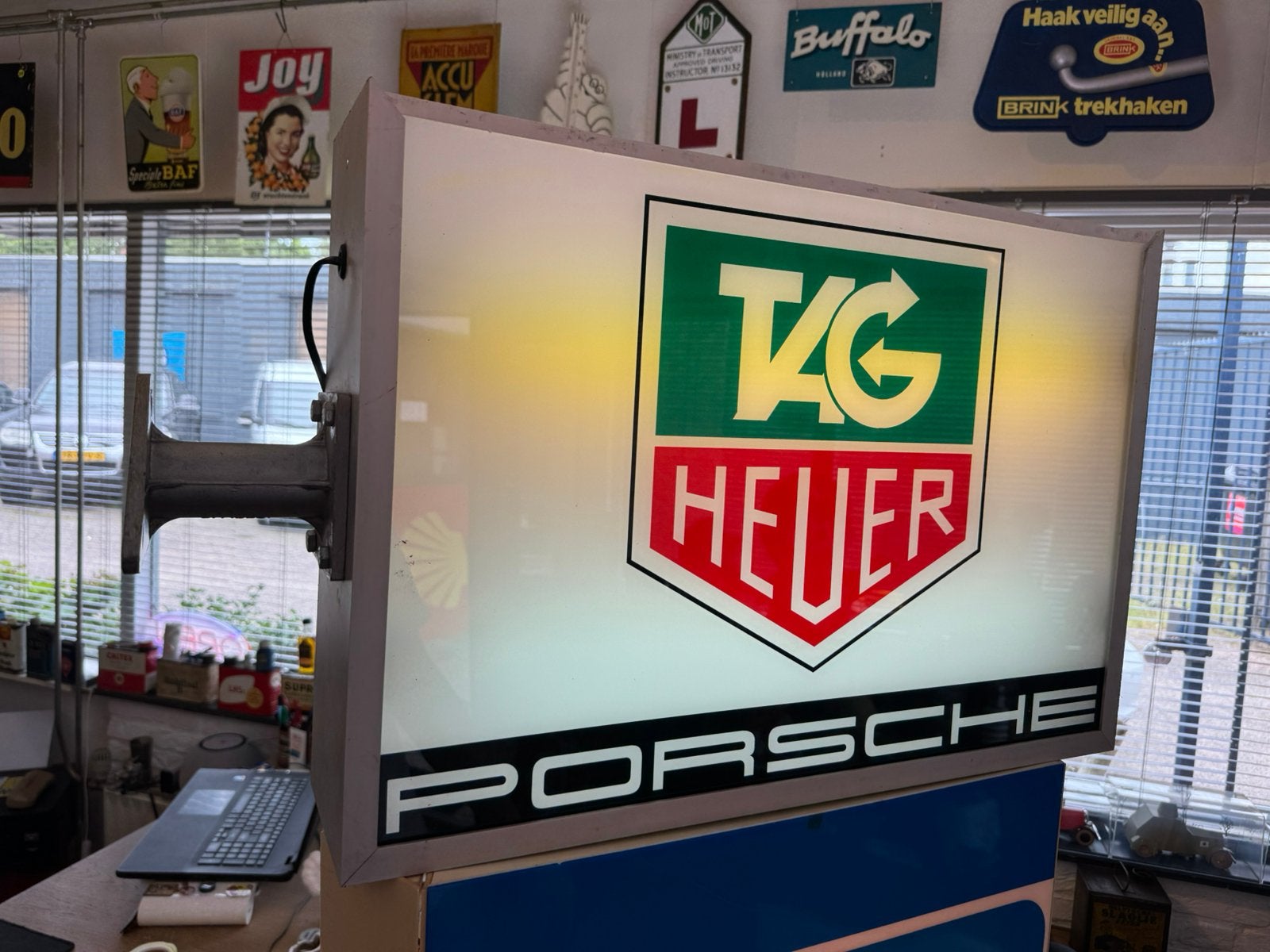 Tag Heuer Porsche oude reclame lichtbak, Verzamelen, Ophalen, Gebruikt, Lichtbak of (neon) lamp