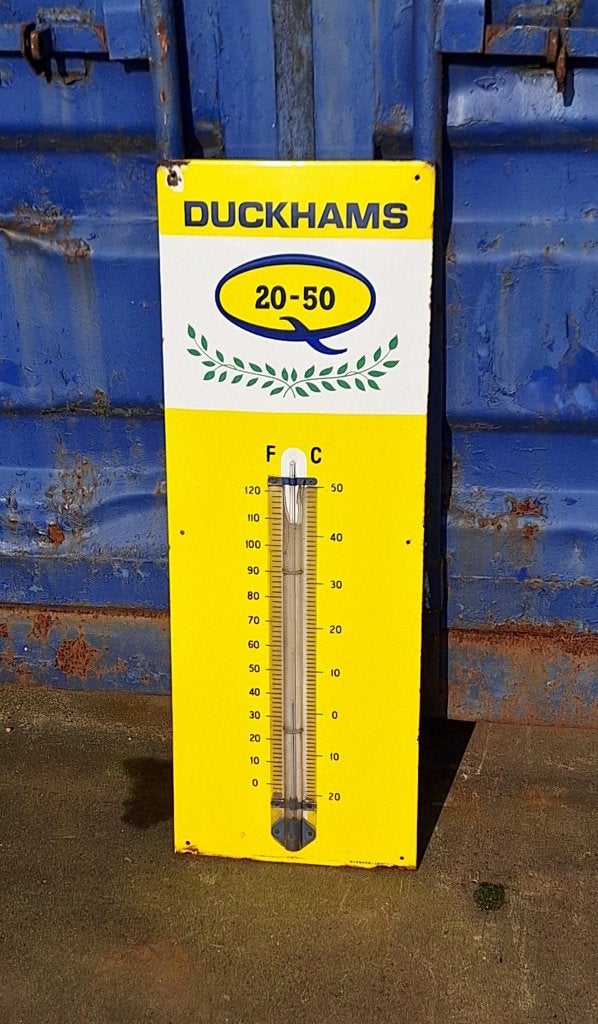 Emaille Duckhams Motor Oil thermometer., Verzamelen, Merken en Reclamevoorwerpen, Ophalen, Gebruikt, Reclamebord