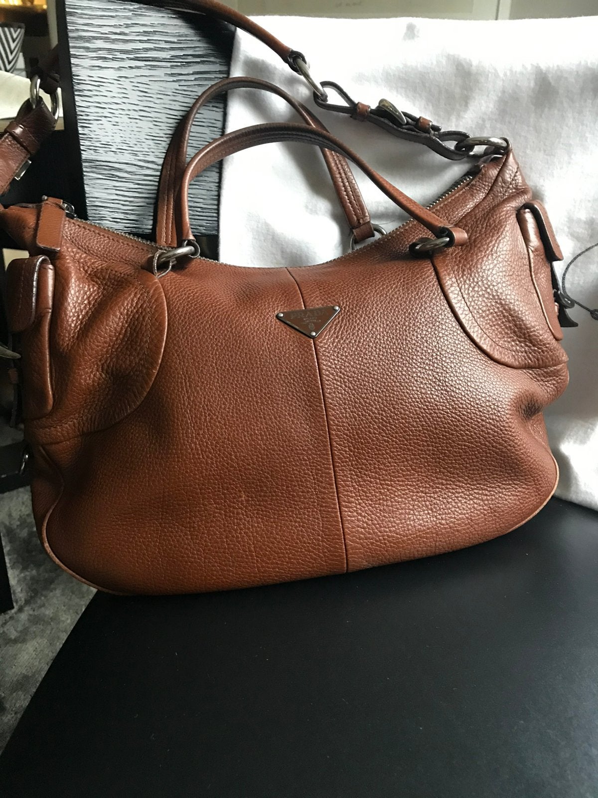 Sac PRADA en cuir cognac, Enlèvement ou Envoi, Comme neuf