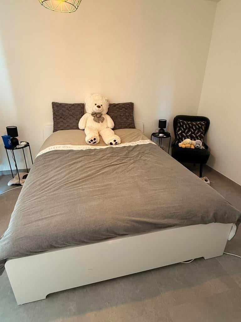 Ikea ASKVOLL bedframe wit + lattenbodem 160cm x 200cm, Huis en Inrichting, Ophalen, Wit, Tweepersoons, Zo goed als nieuw