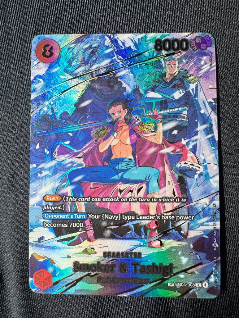 Une pièce TCG- Smoker & Tashigi EB04-003 SP, Enlèvement ou Envoi, Comme neuf, Cartes en vrac, Foil