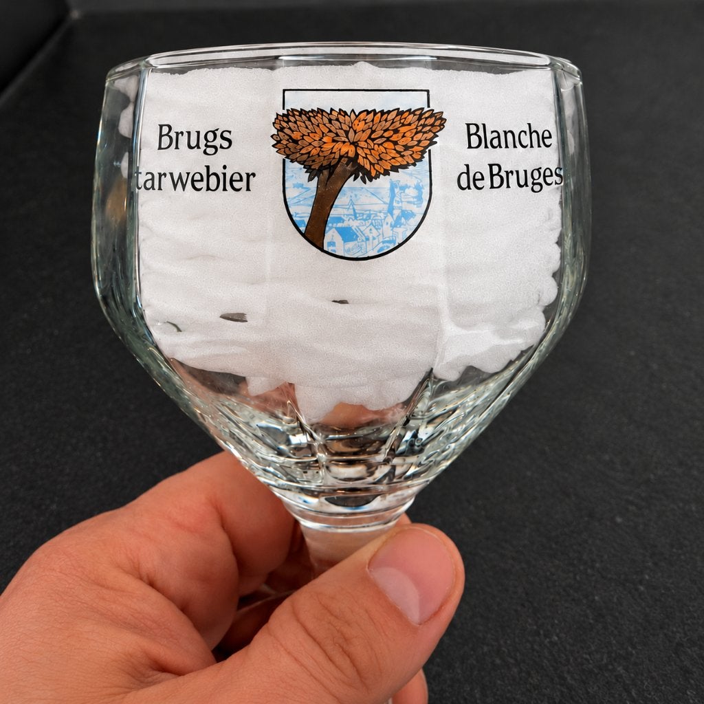 Verre à bière Brugs – Blanche de Bruges sur pied, Ophalen of Verzenden, Zo goed als nieuw, Glas of Glazen, Overige merken