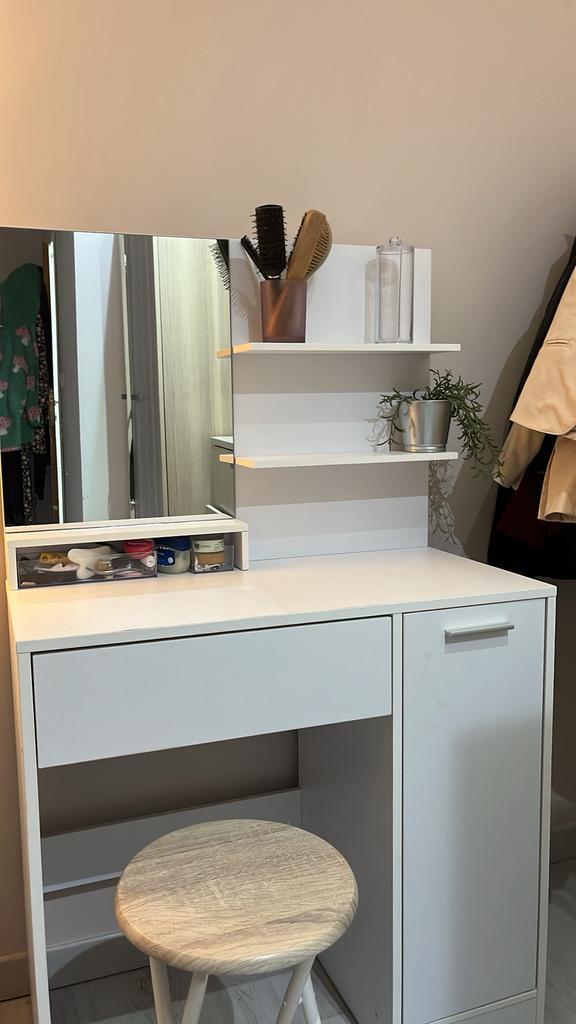coiffeuse / table de maquillage blanche en bois, Enlèvement ou Envoi, Comme neuf, 100 à 150 cm, Bois