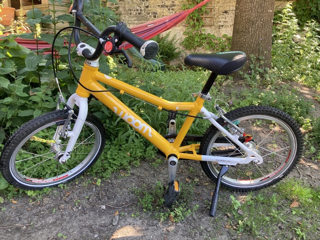 Woom 3 - kinderfiets 16 inch - geel - met pikkel, Fietsen en Brommers, Ophalen, Gebruikt, Velgrem, Woom