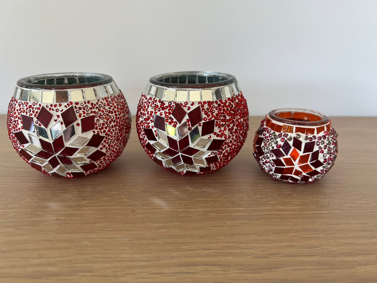 3 glazen potjes voor theelichtjes, Ophalen, Zo goed als nieuw