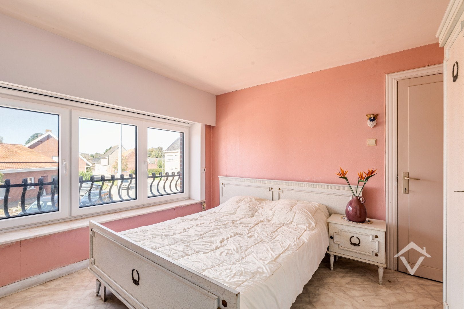 Klassieke Witte Slaapkamerset / Bed en Slaapkamermeubels, Ophalen, Gebruikt, Tweepersoons