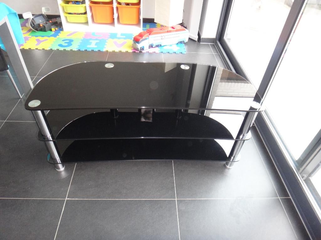 TV meubeltje in glas, Ophalen, 100 tot 150 cm, Zo goed als nieuw, Glas