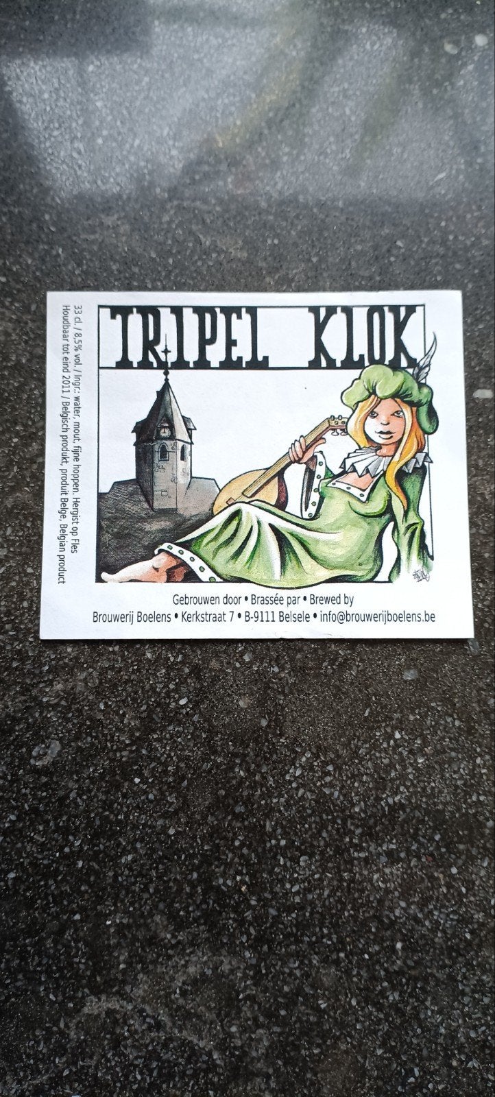 bieretiket  tripel klok br Boelens Belsele, Verzamelen, Biermerken, Ophalen of Verzenden