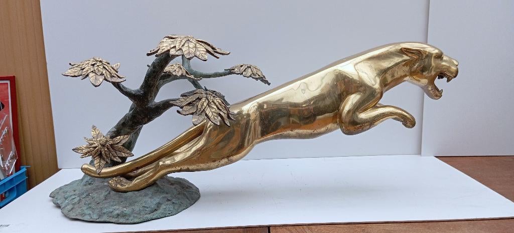 table en bronze statue Jaguar 100 cm table basse 1960-70, Moins de 50 cm, Enlèvement ou Envoi, 50 à 100 cm, Utilisé