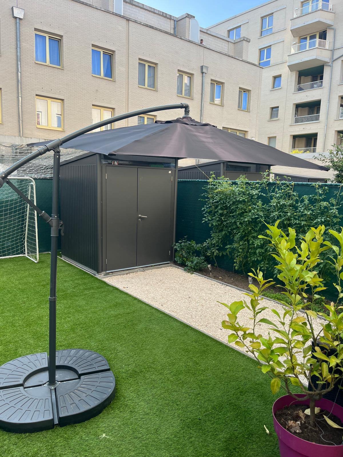 Zwarte parasol met parasoltegels, Jardin & Terrasse, Parasols, Enlèvement, Neuf, Autres types