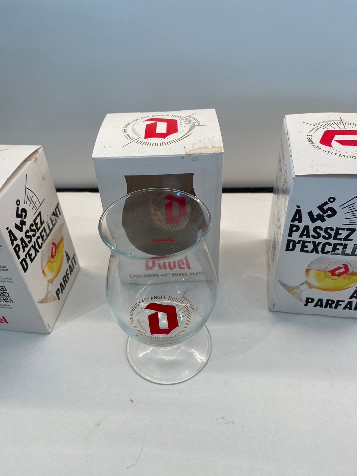 set van 5 unieke Duvel "Exclusive 45 Angle" Bierglazen, Verzamelen, Ophalen of Verzenden, Zo goed als nieuw