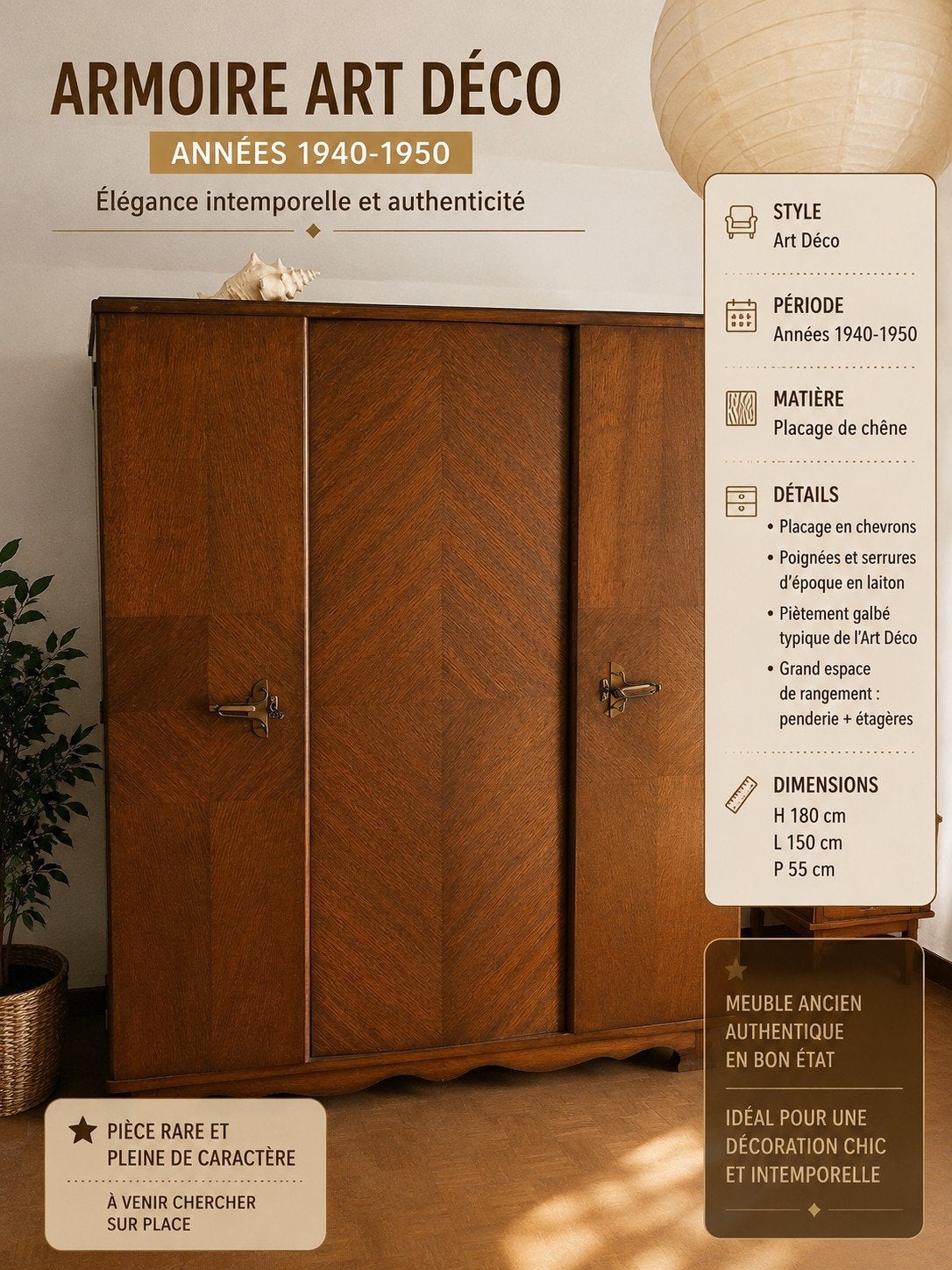Kleerkast, vintage donkerhouten kledingkast, Huis en Inrichting, Kasten | Kleerkasten, Ophalen