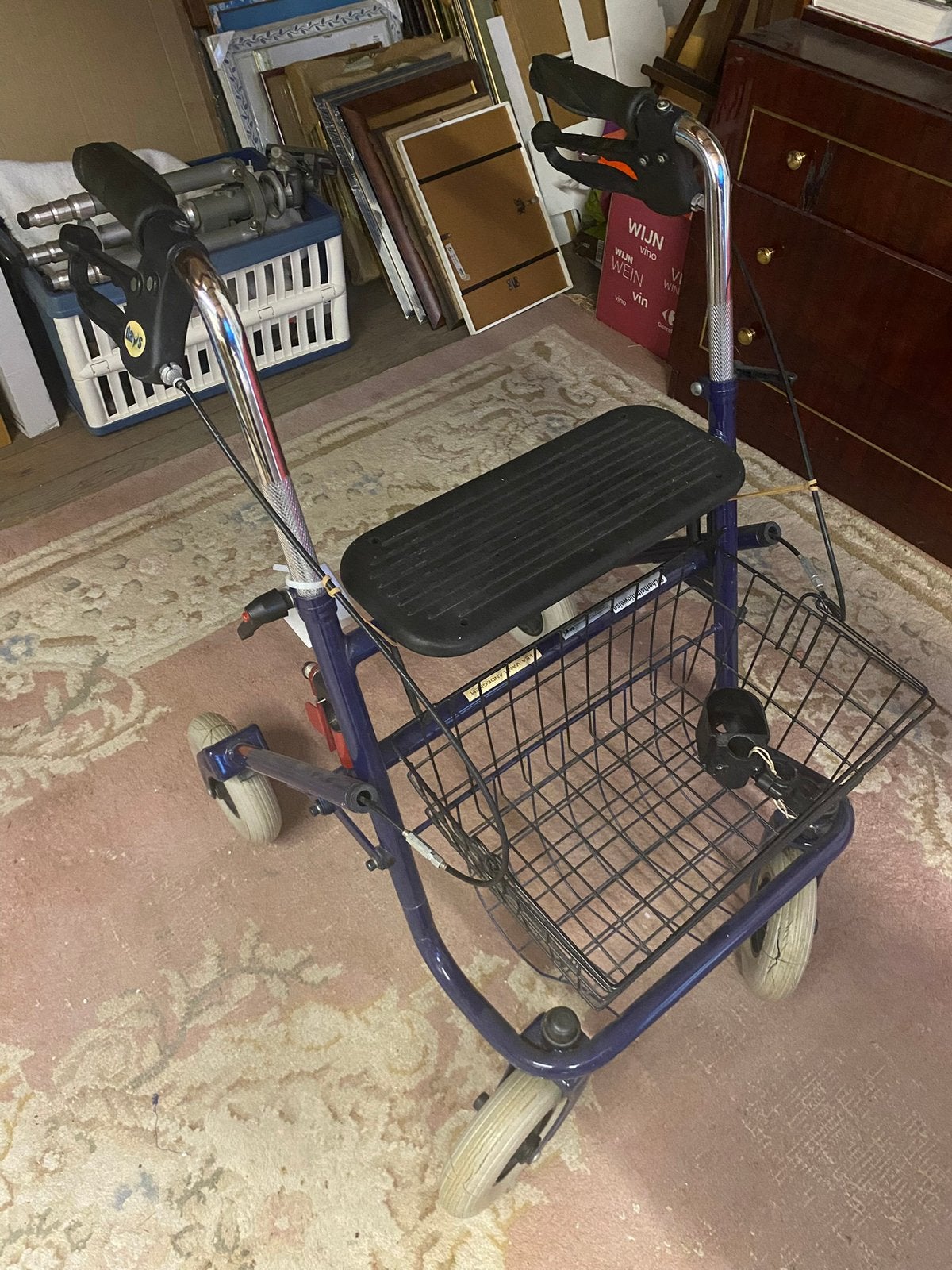 Donkerblauwe rollator met mandje, Diversen, Ophalen, Gebruikt