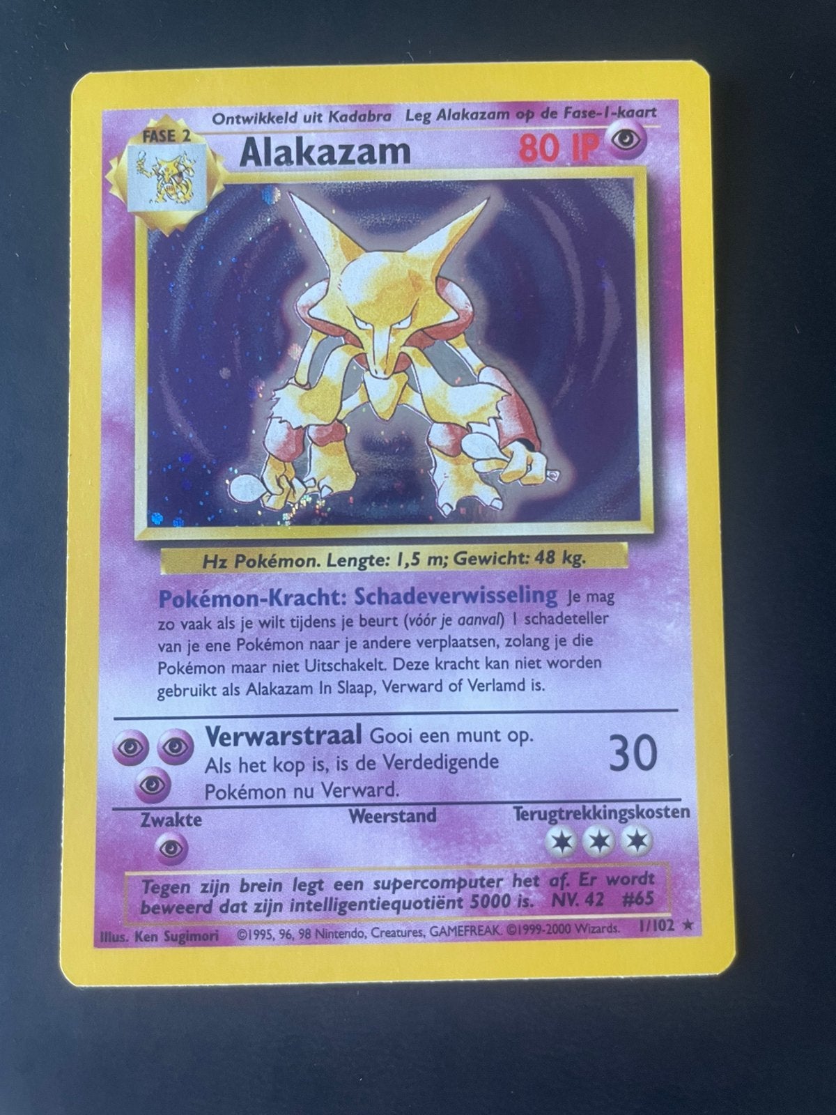 Alakazam base set NL vintage pokemon kaart, Enlèvement ou Envoi, Neuf, Cartes en vrac, Foil