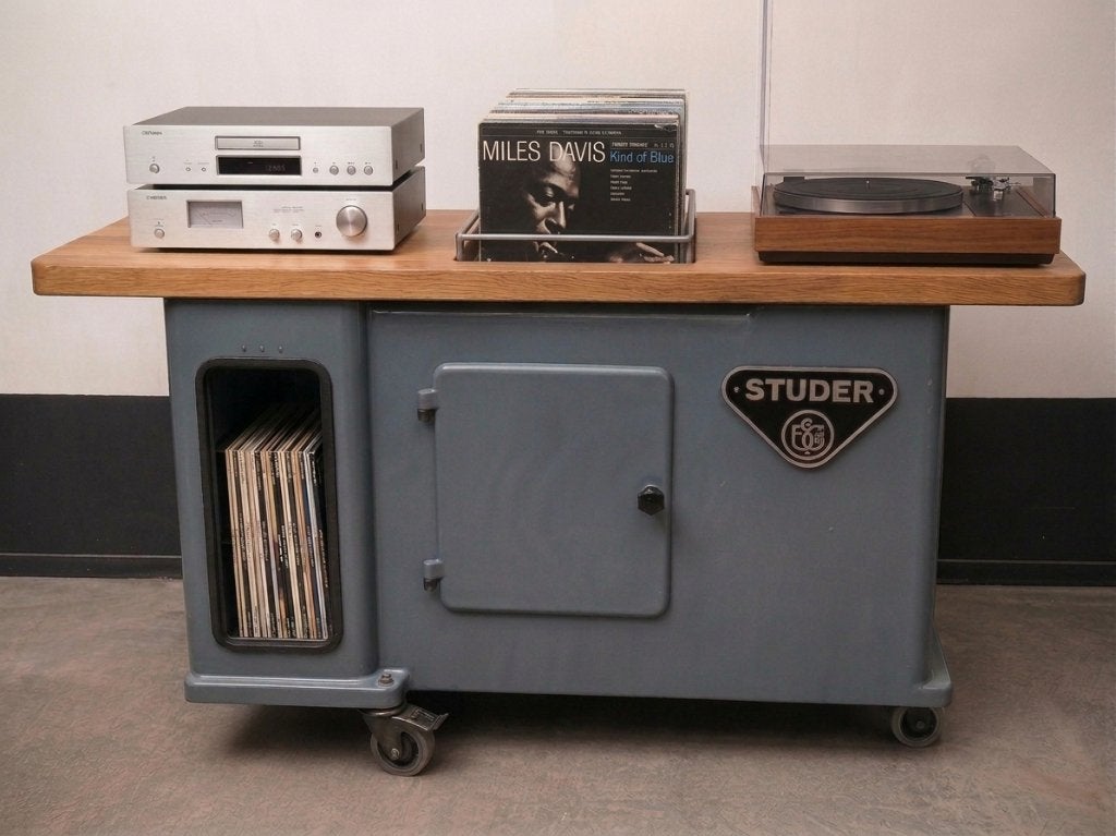 Vinyl LP platenkast / audiomeubel, Huis en Inrichting, Ophalen, Gebruikt, 100 tot 150 cm, Eikenhout