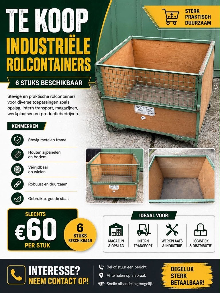 Industriële stapelbakken / Rolcontainer, 100 liter of meer, Ophalen, Gebruikt, Overige typen