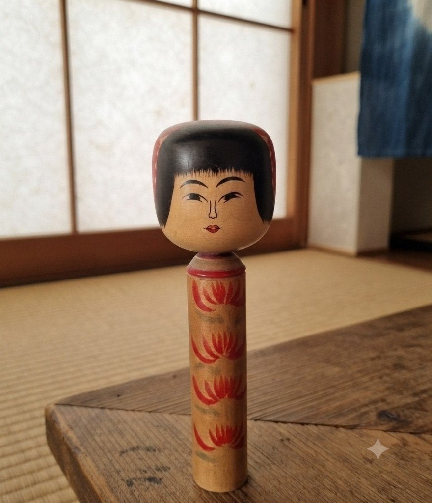 Kokeshi Hijiori vintage de Shoichi Sato datant de 1995, 24 cm, Japon, Bois, Peint