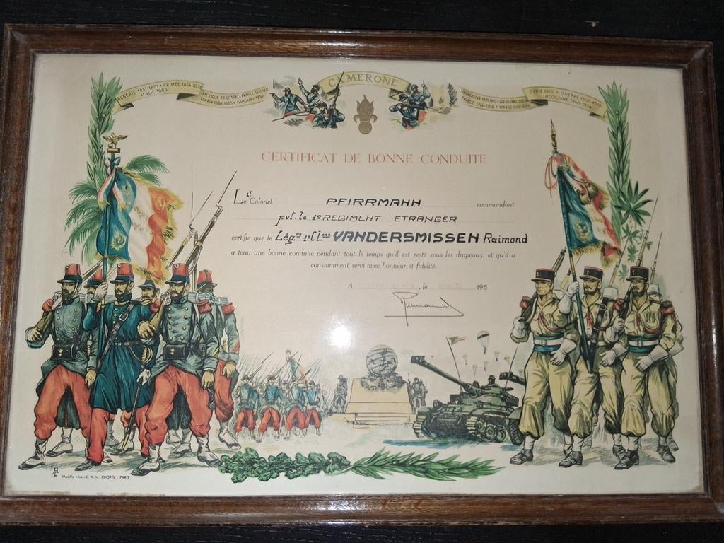Certificat de bonne conduite Légion Etrangère Sidi Bel Abbès, Verzamelen, Militaria | Algemeen, Ophalen of Verzenden