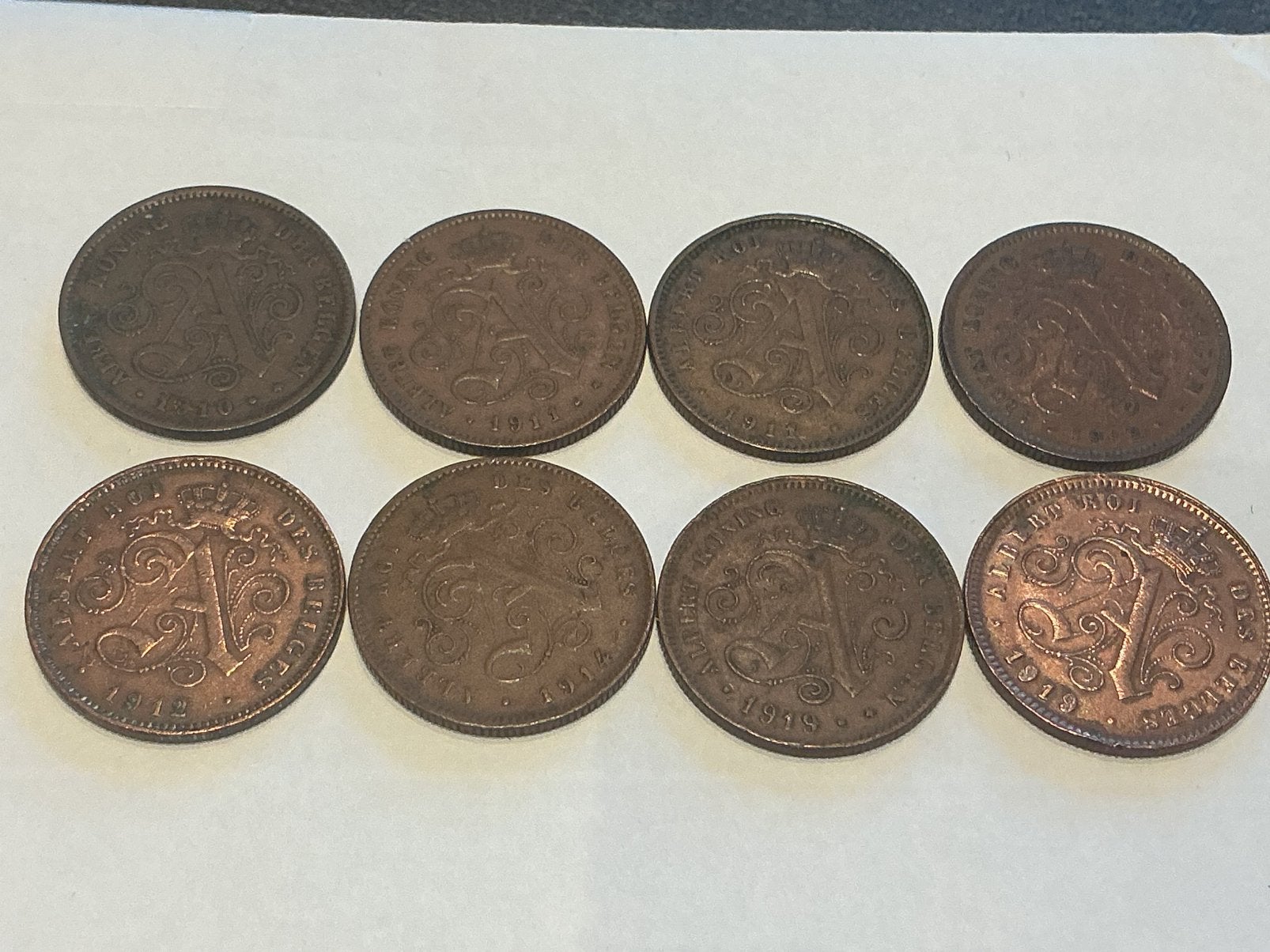 Belgique, lot 8 x 2 centimètres, 1910 à 1919, Enlèvement ou Envoi