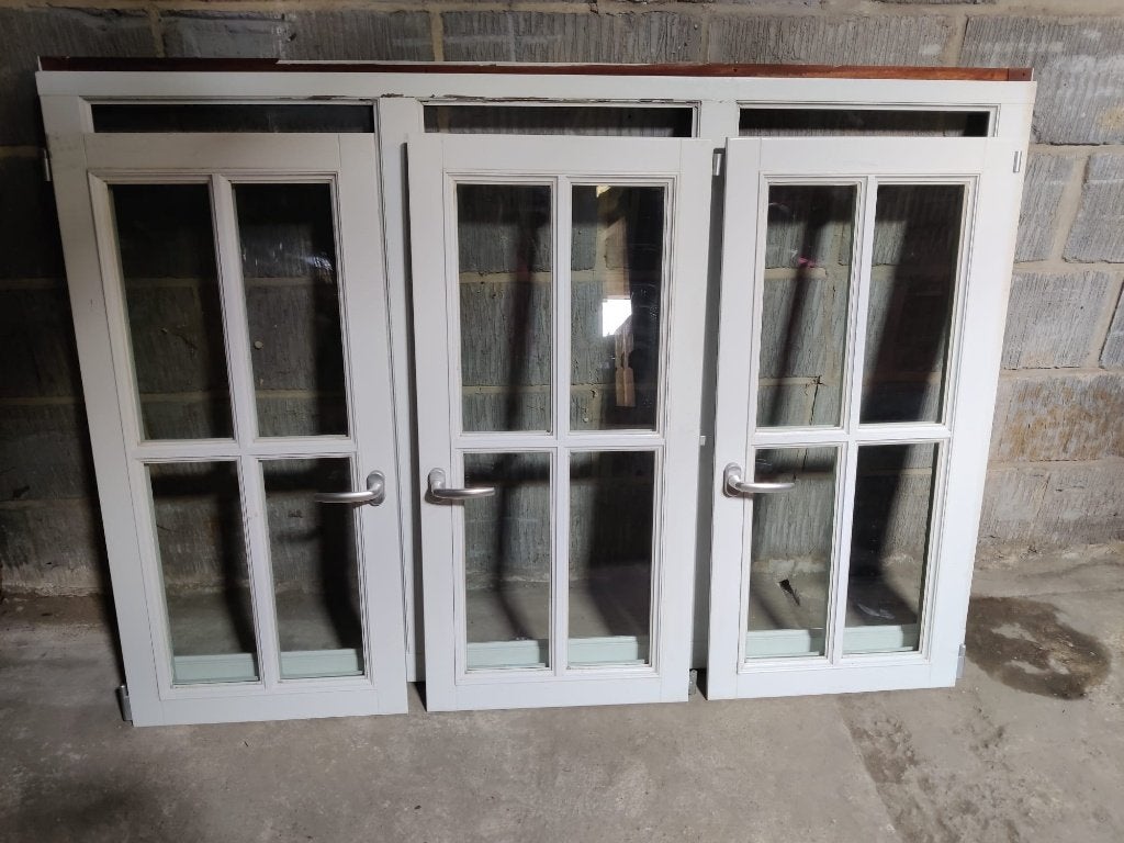 Houten drieluikraam met dubbel glas 2014, Ophalen, Gevelraam of Ruit, Gebruikt, 120 tot 160 cm