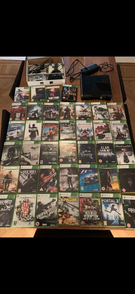 Xbox 360 + 39 games + 3 controllers, 360 S, Comme neuf, Avec 3 manettes ou plus, Enlèvement