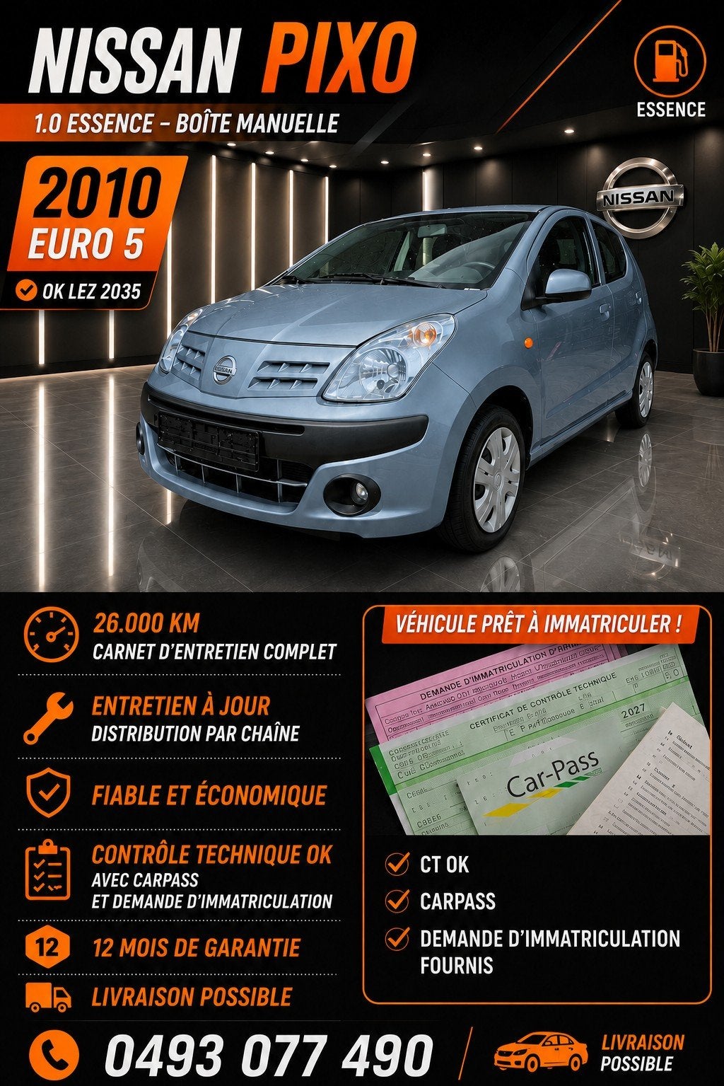 Nissan pixo prête a immatriculer 26.000km avec garantie, Auto's, Handgeschakeld, Particulier, Onderhoudsboekje, Pixo