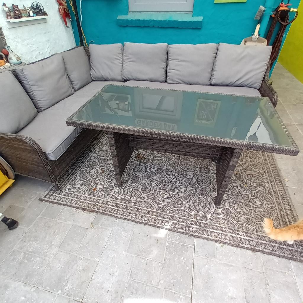 Hoek eetsalon in wicker,antraciet, Tuin en Terras, Ophalen, 6 zitplaatsen, Zo goed als nieuw, Wicker