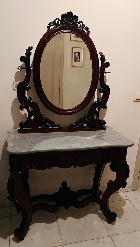 Superbe coiffeuse Fin XIXᵉ début XXᵉ - acajou et marbre, Maison & Meubles, Tables | Coiffeuses, Comme neuf, 100 à 150 cm, 50 à 100 cm