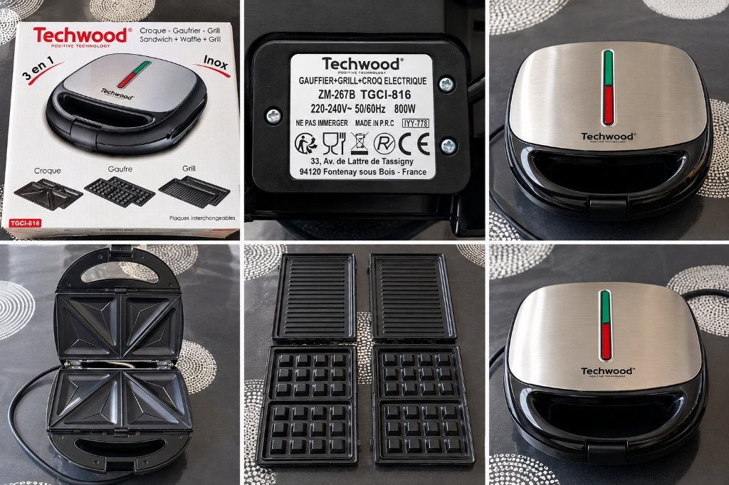 Gaufrier + Grill + Croque-monsieur Techwood 3-en-1, Electroménager, Enlèvement ou Envoi, Plaques amovibles, Utilisé